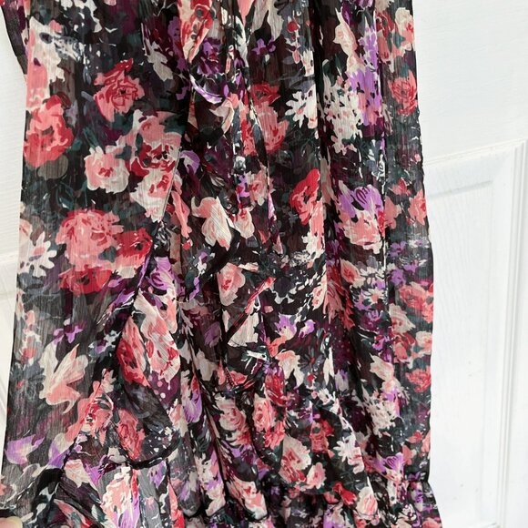 Forever 21 Babydoll Dress M Sheer Ruffles Asymmetric Dark Floral Fairy Cottageco - Picture 3 of 13